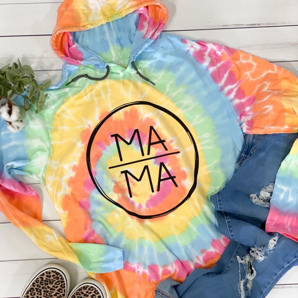 Mama Tie-Dye Lightweight Hoodie Long Sleeve Tshirt